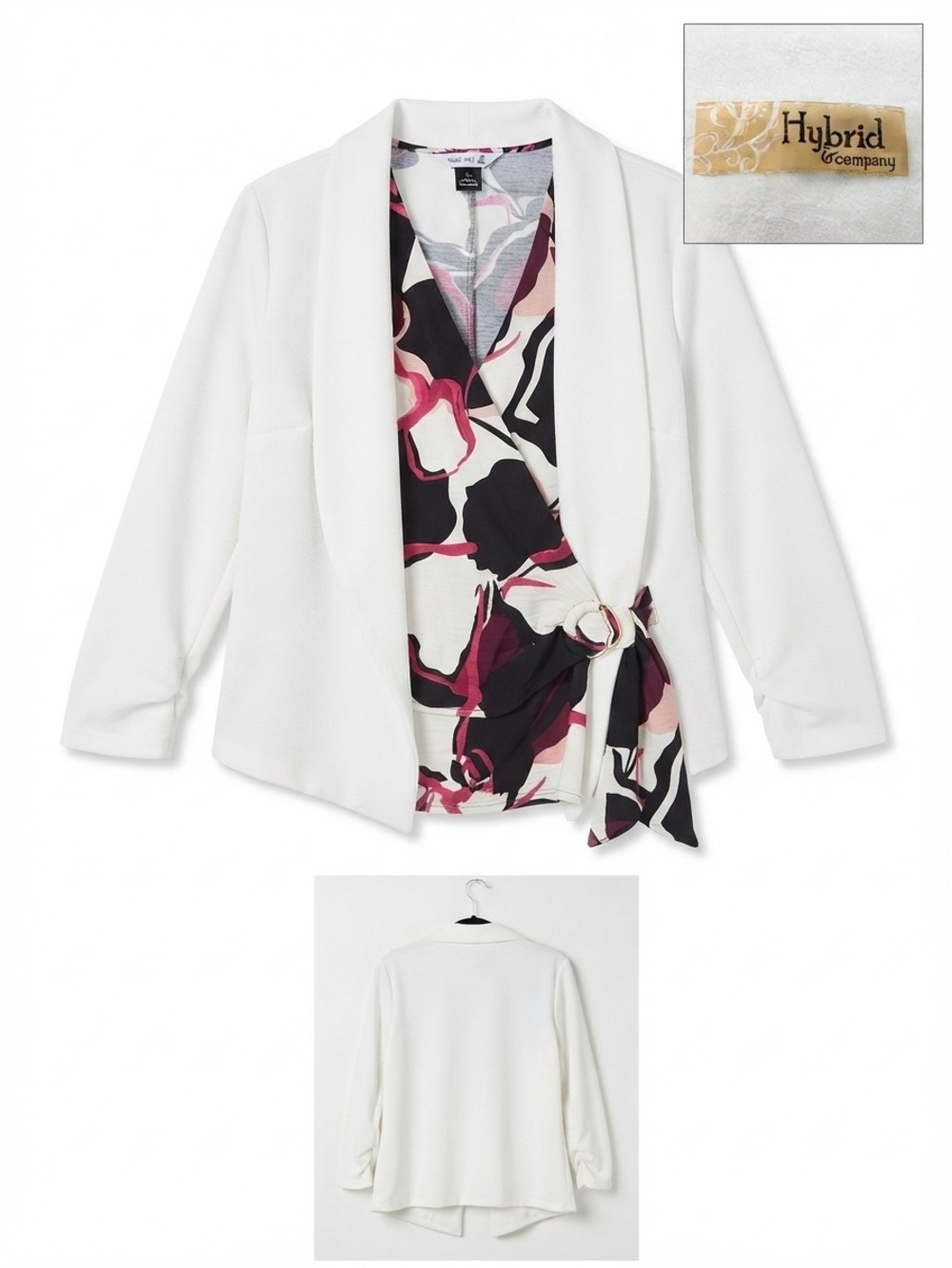 Hybrid & Company White Open-Front Jacket with Pink & Black Floral top